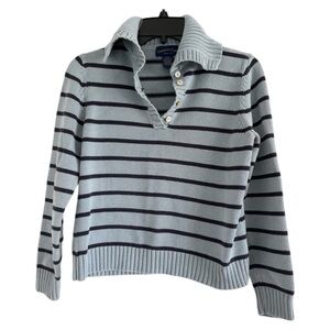 CHARTER CLUB Women’s Light Blue/NavyBlue Striped ButtonTurtleneck Sweater-SizeSP